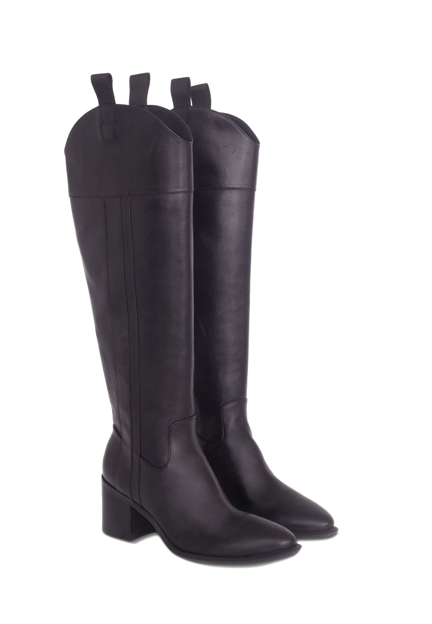 Canna Calf Black Leather Knee-High Boots – 6.5cm Block Heel Riding