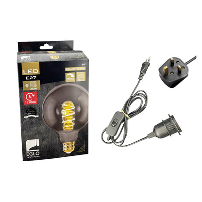 Lamp cable with switch UK E27 1.8 m black