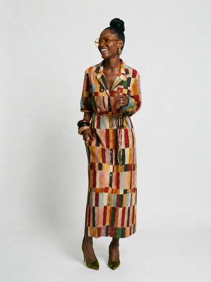 Wanderlust Plaid Linen Maxi Dress