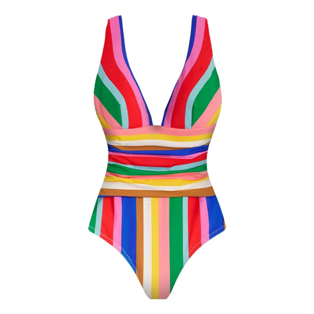 Vibrant Striped One-Piece Bikini Set