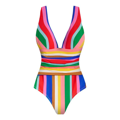 Vibrant Striped One-Piece Bikini Set