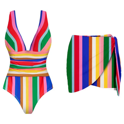 Vibrant Striped One-Piece Bikini Set