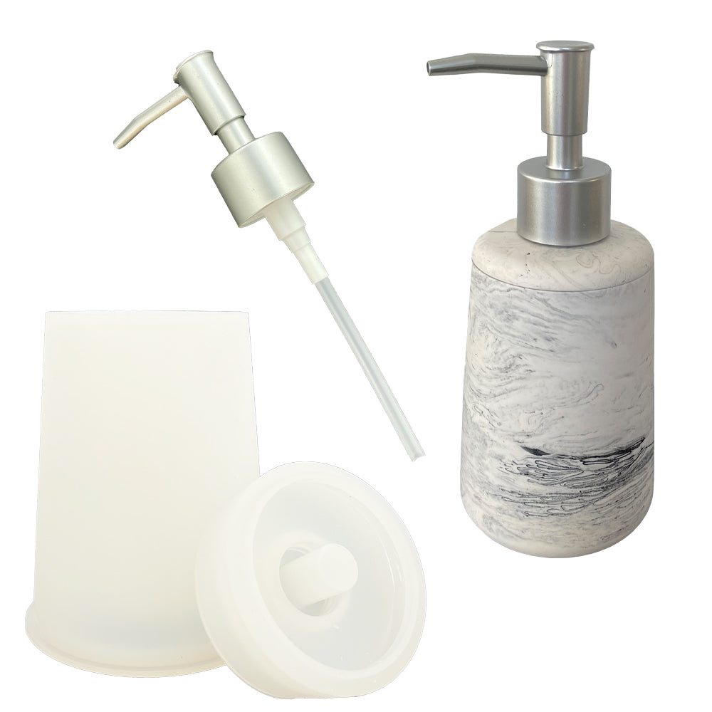 Silicone mould soap pump cylinder including pump
