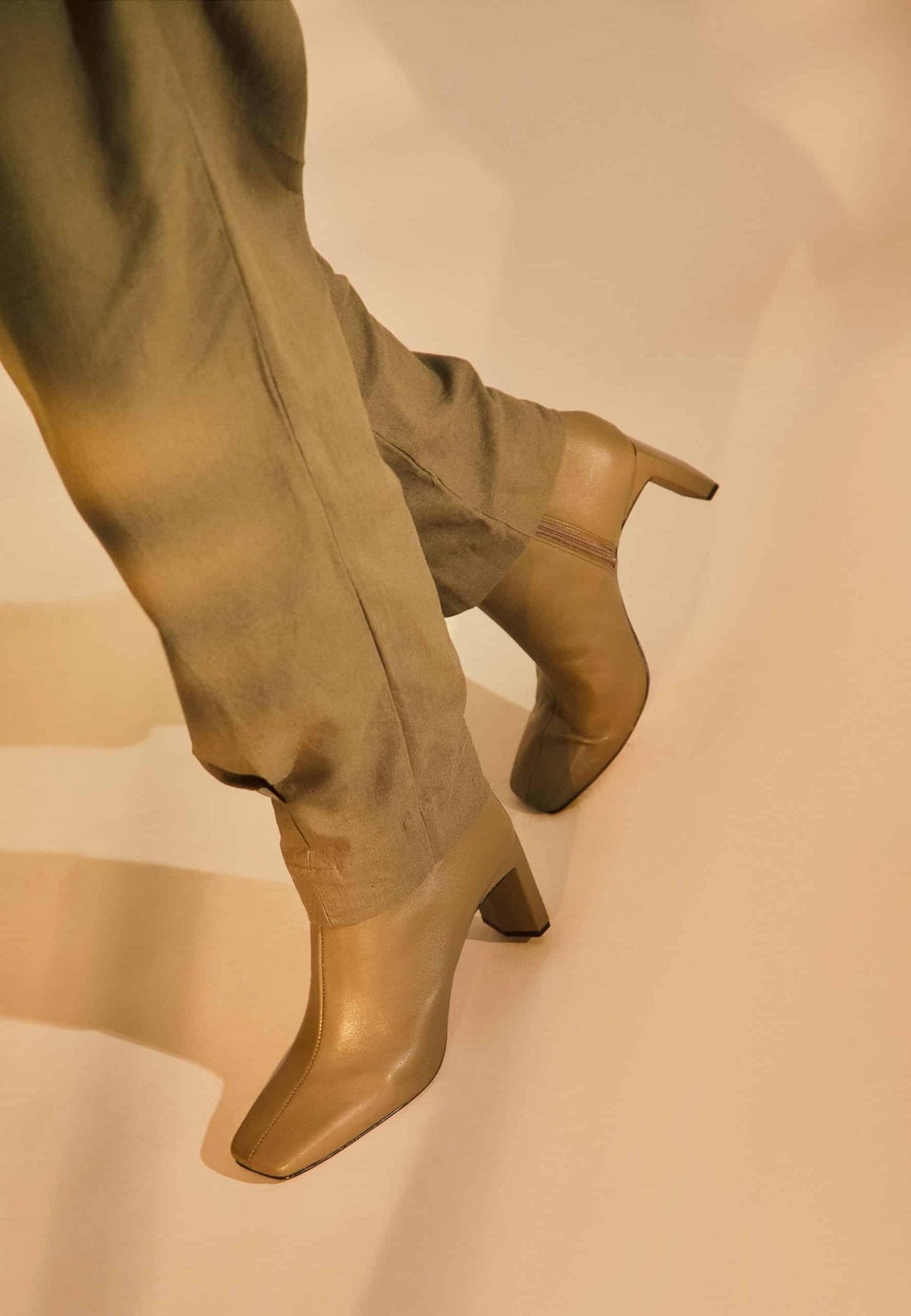 Senna Goat Olive Leather Boots – Block Heel