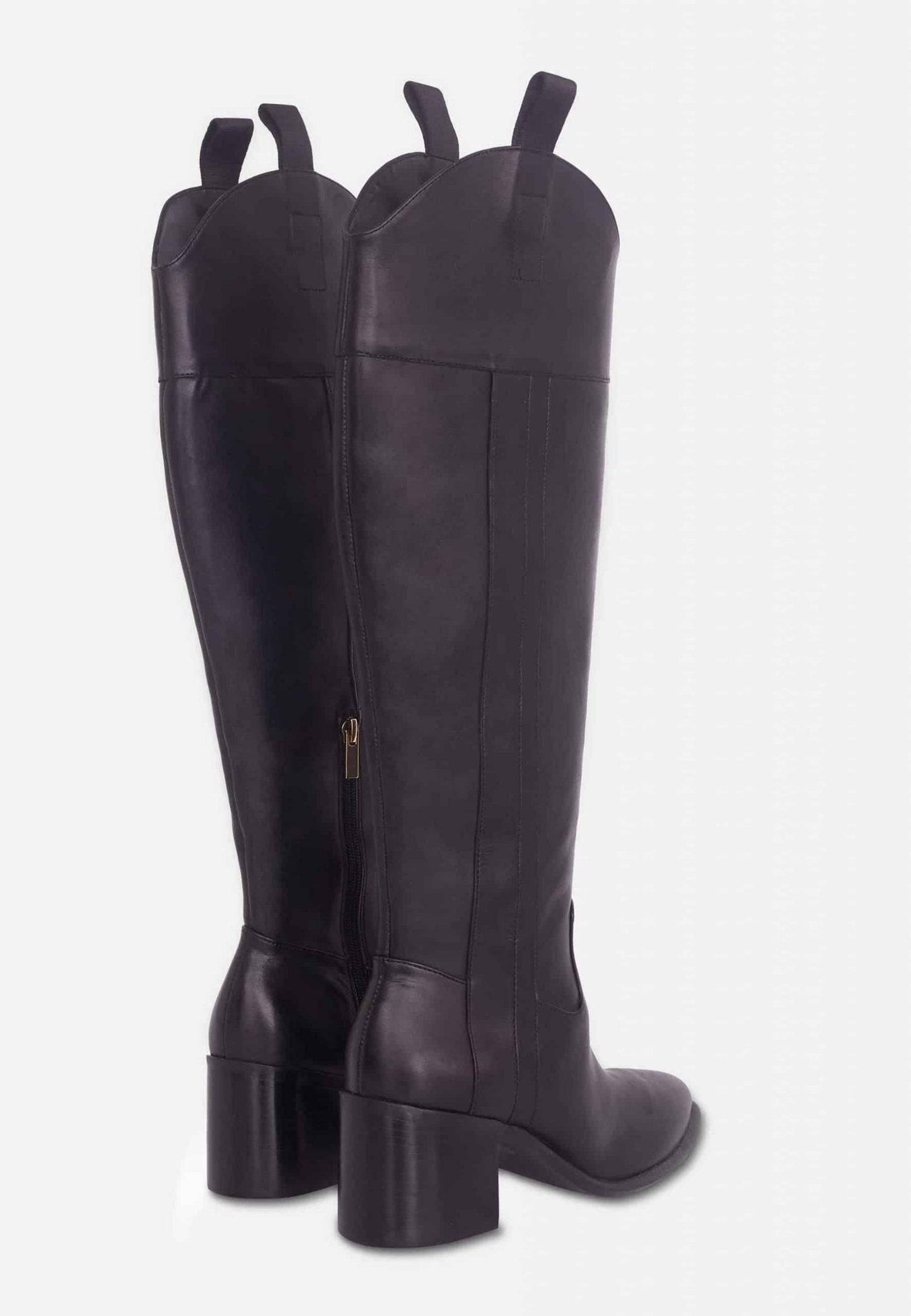 Canna Calf Black Leather Knee-High Boots – 6.5cm Block Heel Riding