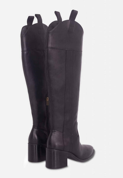 Canna Calf Black Leather Knee-High Boots – 6.5cm Block Heel Riding
