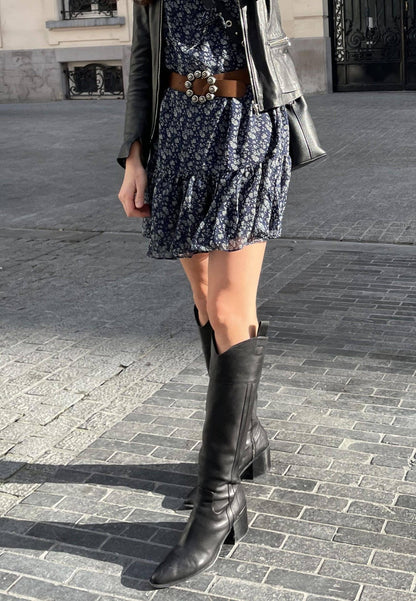 Canna Calf Black Leather Knee-High Boots – 6.5cm Block Heel Riding