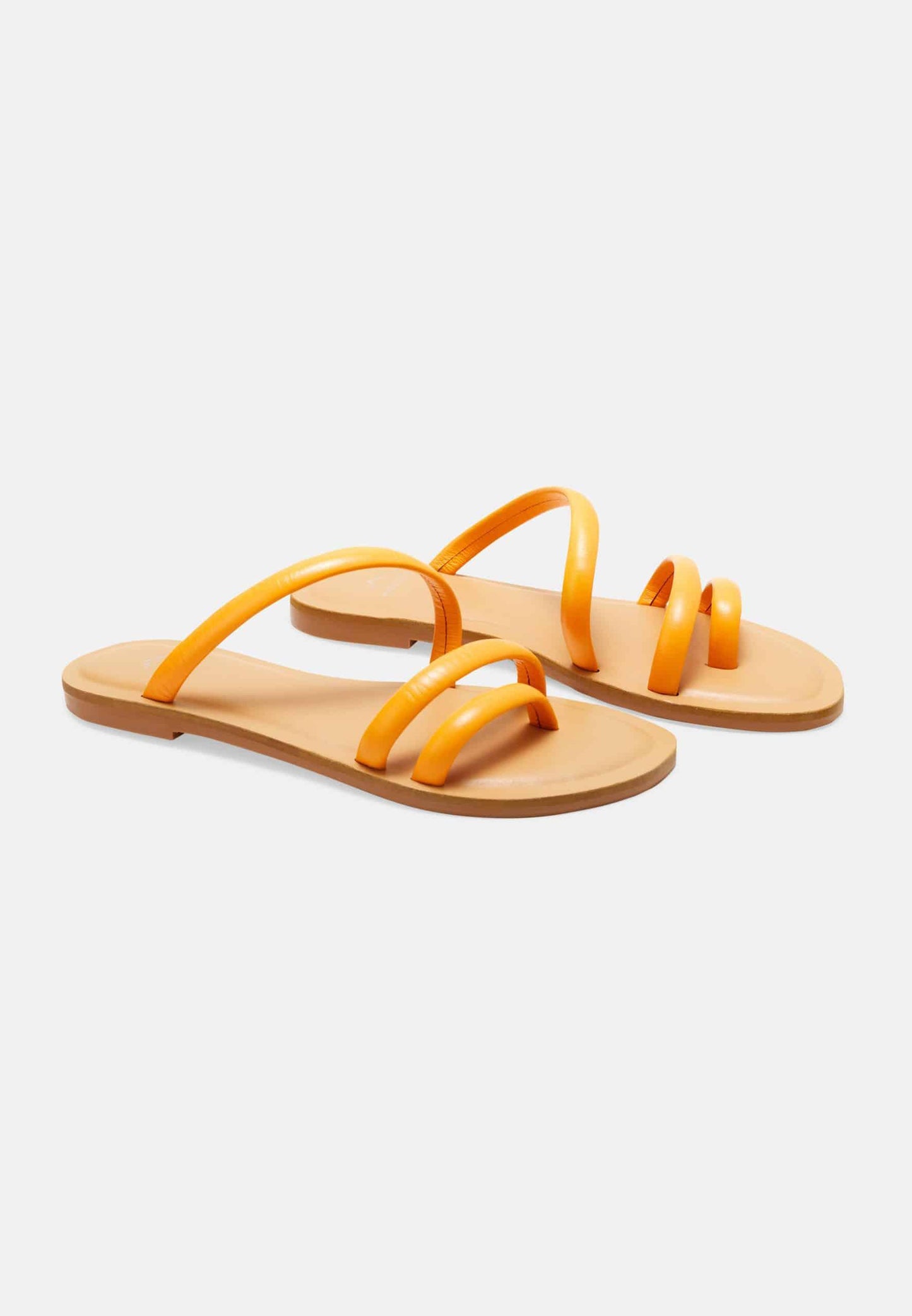 Cacau Calf Orange Leather Three-Strap Slide Sandals