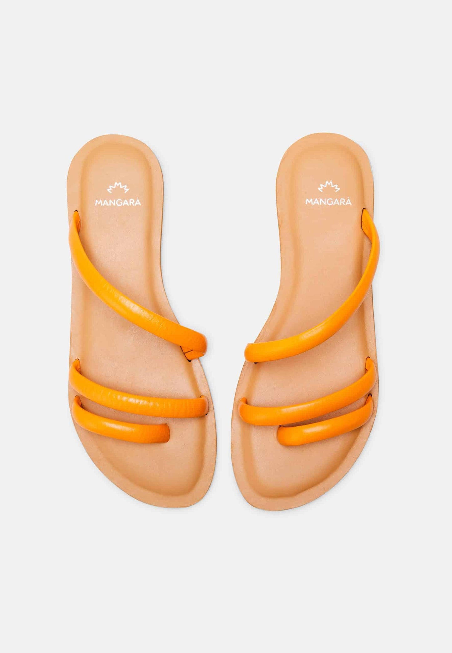 Cacau Calf Orange Leather Three-Strap Slide Sandals