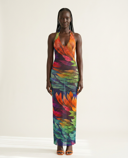 Jardin Embroidered Halter Gown